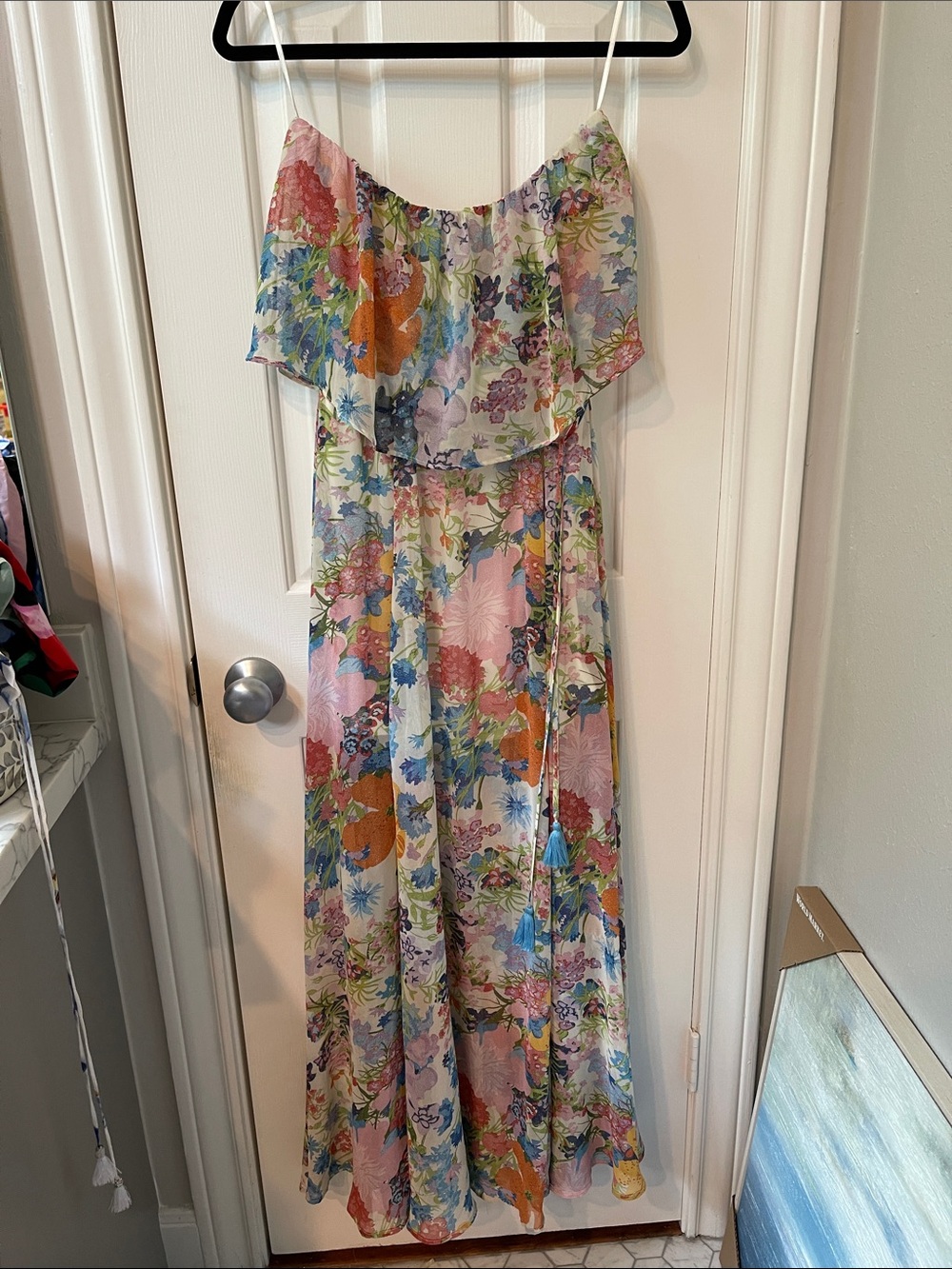 Floral Ruffle strapless Maxi Dress in Multicolor by Aakaa